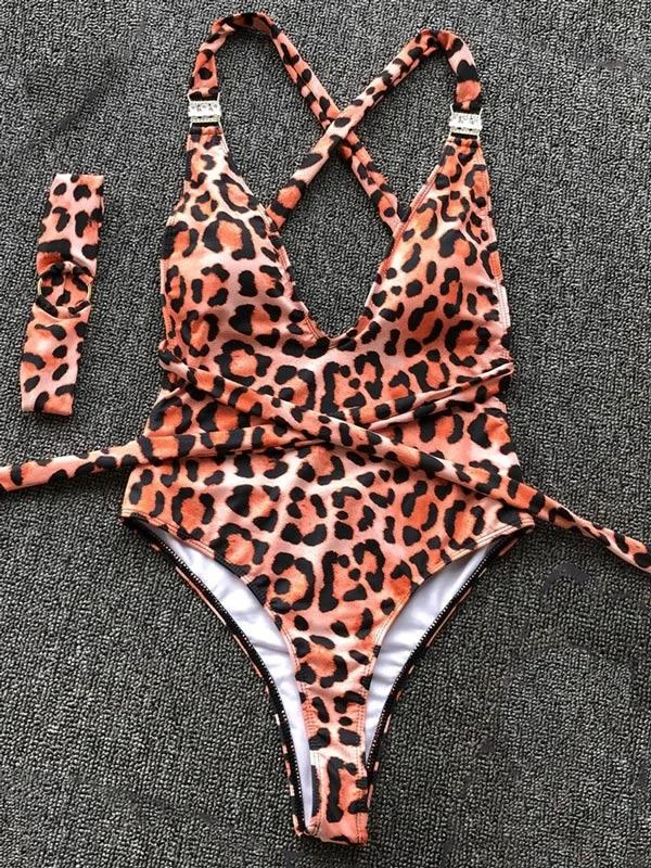 Leopard Backless One-Piece Swimsuit