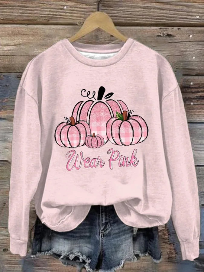 Women's Wear Pink Pumpkin Graphic Crew Neck Sweatshirt socialshop