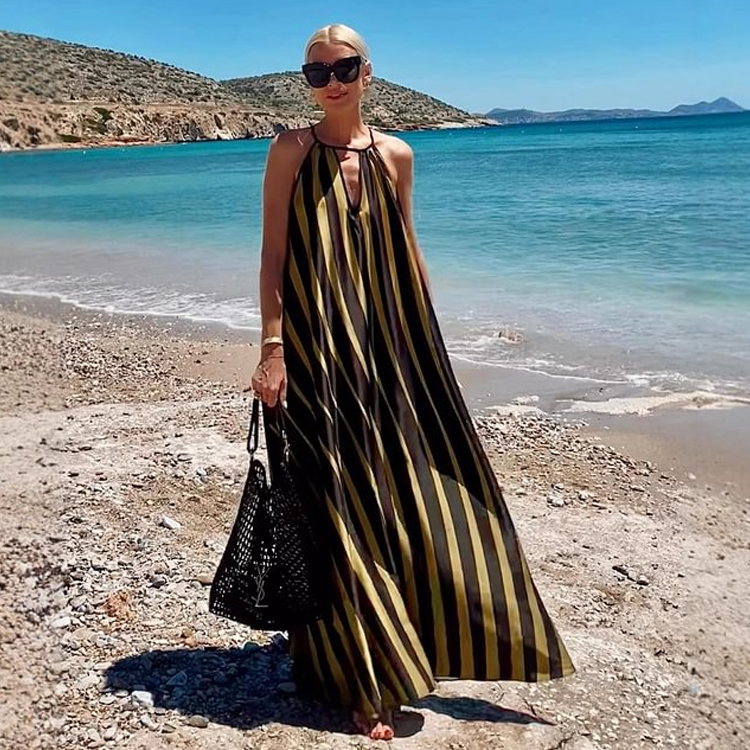 Halter Striped Print Maxi Dress