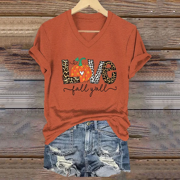 Thanksgiving Autumn Pumpkin Painting V-Neck T-Shirt