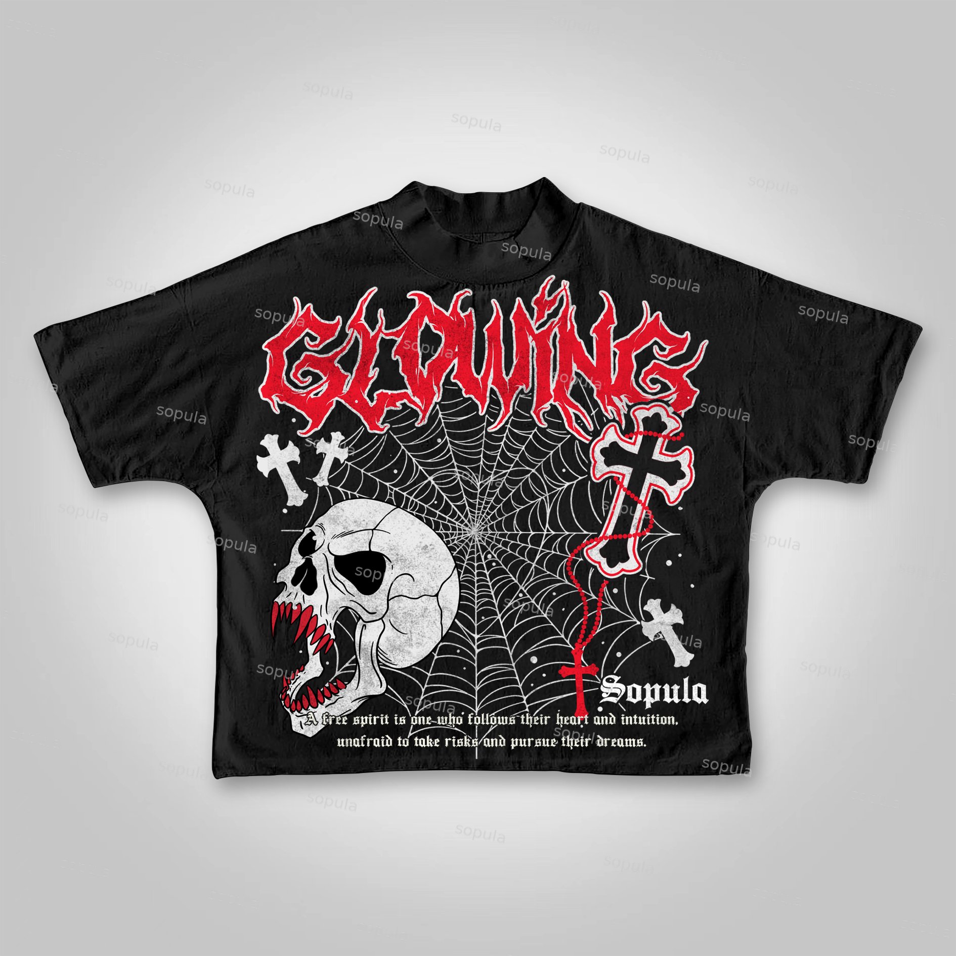 Sopula Vintage Skull Spider Web Cross Cropped T-shirt