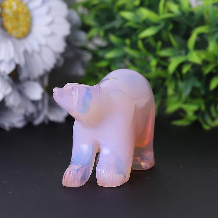 3" Pink Opal Bear Carving for Collection Crystal Gift Animal Bulk