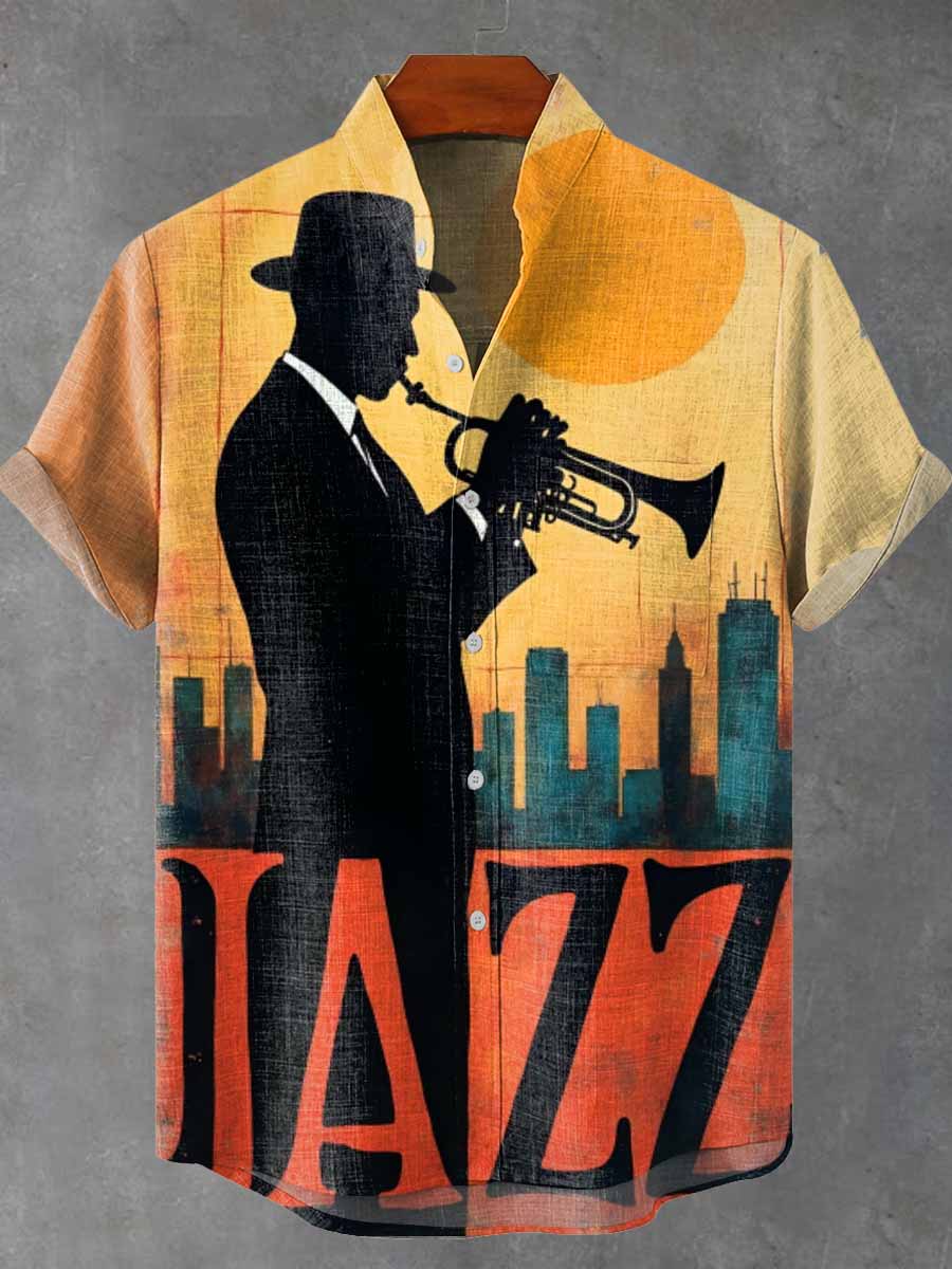 Art Abstract Jazz Vintage Print Casual 100% Cotton Shirt