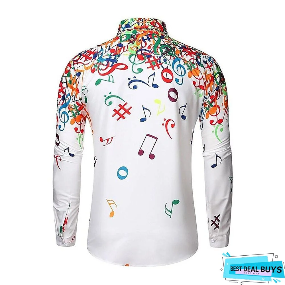 Men's Shirt Graphic Shirt Notes Turndown Blue Yellow White Black Print Outdoor Street Long Sleeve Button-Down Print Clothing Apparel Cotton Designer Business Classic / Summer / Spring / Summer