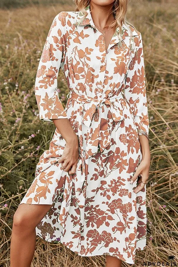 Fashion Women's Green Print Lace-up Dress