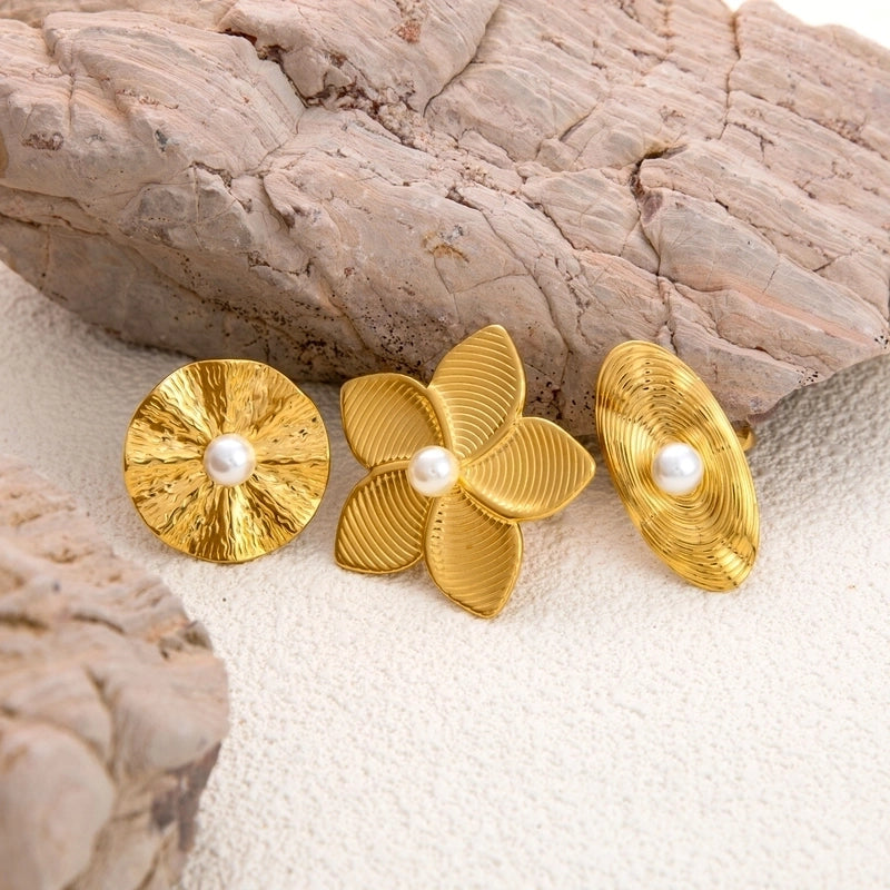 Vintage Style French Style Geometric Flower 304 Stainless Steel Open Rings