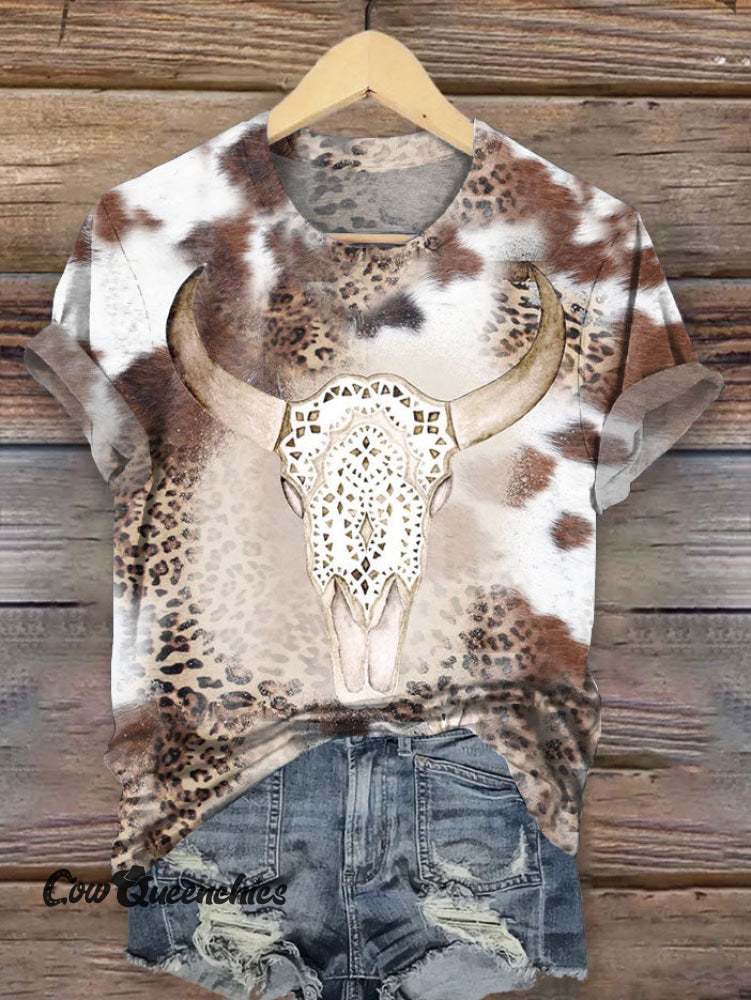 Vintage Cow Skull Print T-shirt Multicolor / S