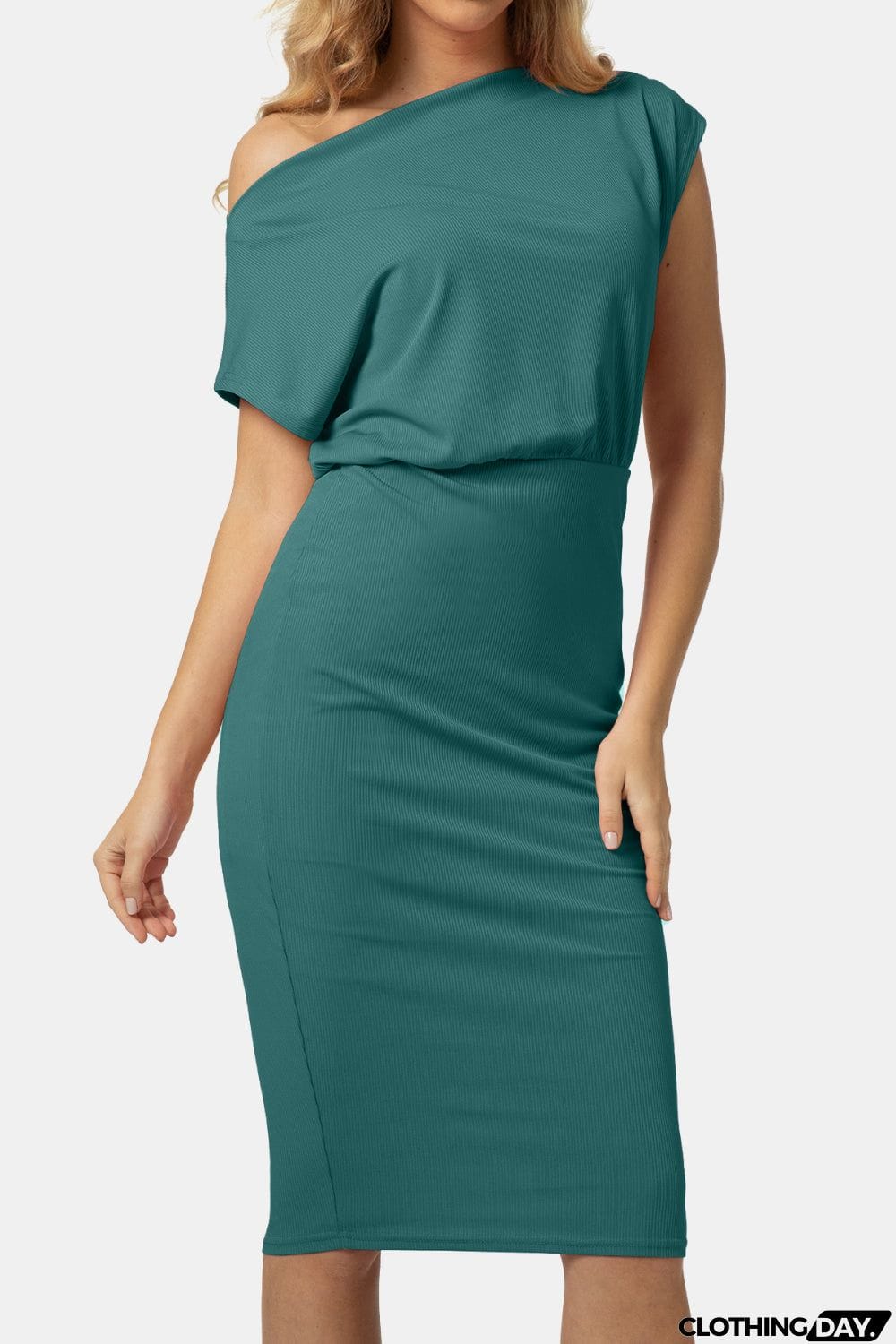 Boat Neck Short Sleeve Knee-Length Dress