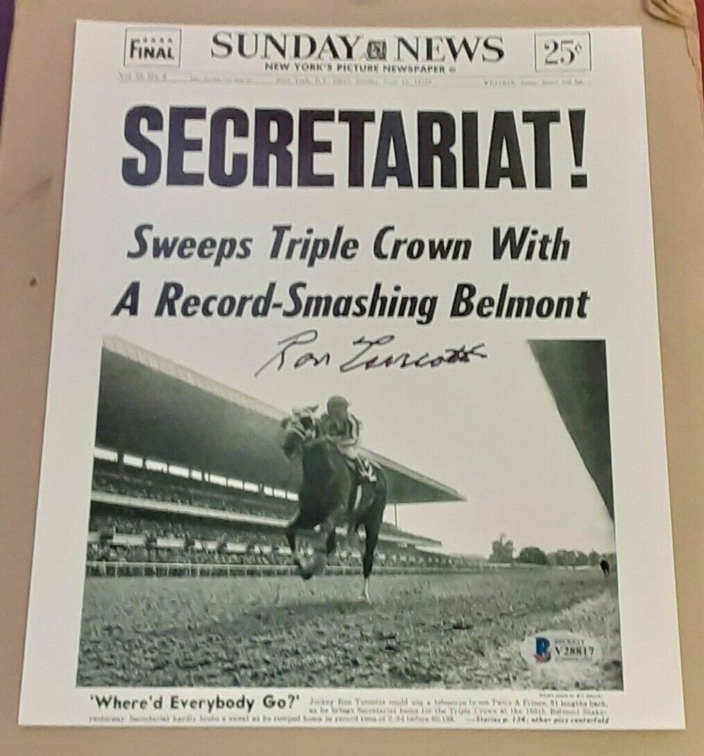 1973 Ron Turcotte SECRETARIAT Horse Racing SIGNED Sunday News 8x10 Photo Poster painting BAS