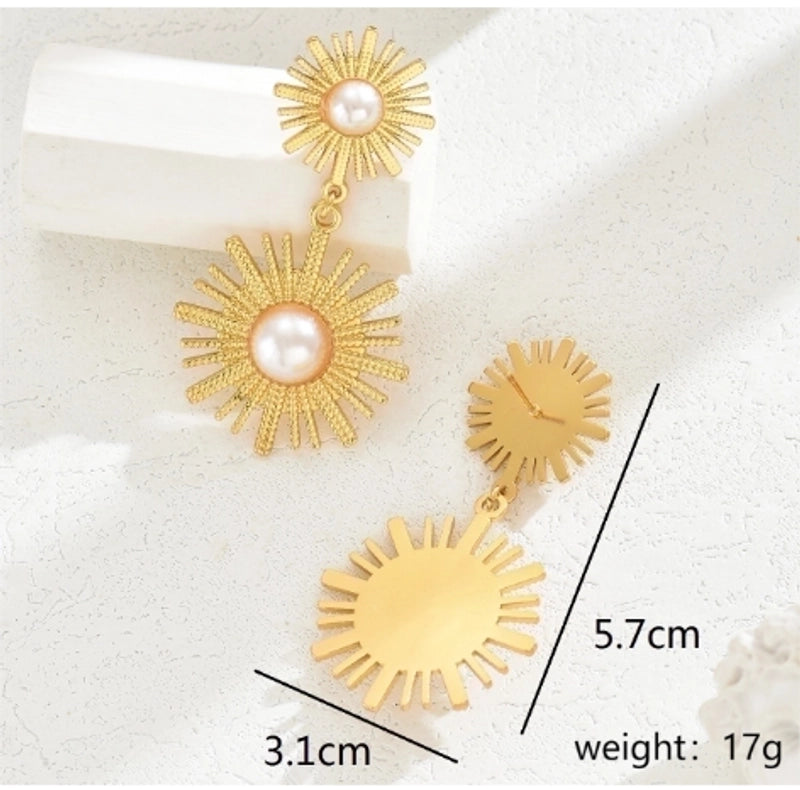 1 Pair Hawaiian Vacation Minimalist Geometric Inlay 201 Stainless Steel Plastic 18K Gold Plated Drop Earrings Ear Studs