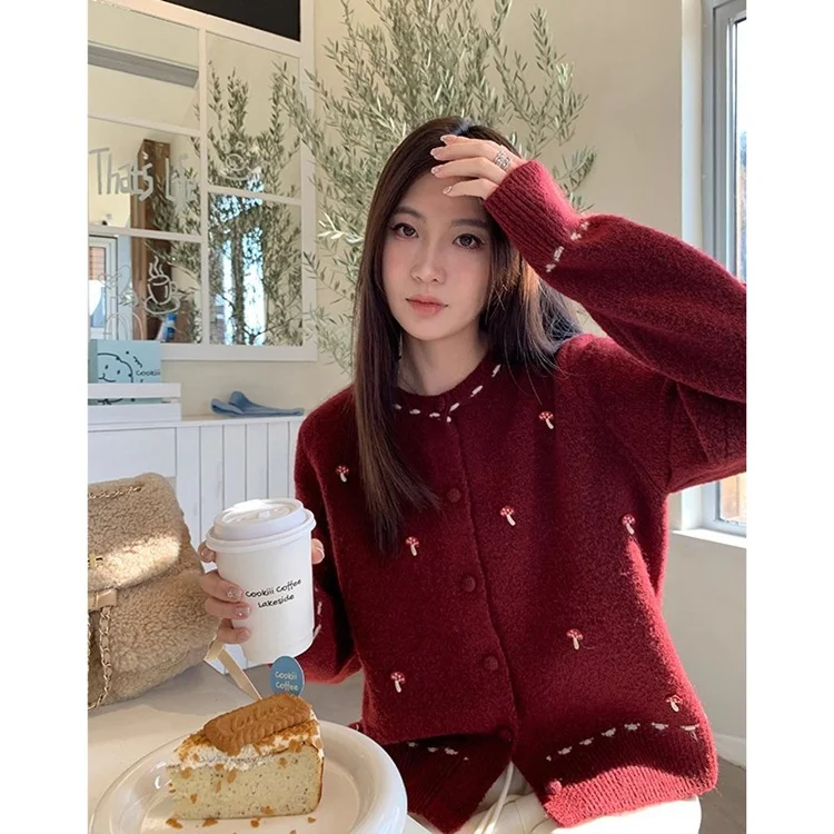 Athvotar Athvotar High School Students Korean Round-Neck Knitted Cardigan Girl 2025 Autumn New Loose Sweater Coat Top