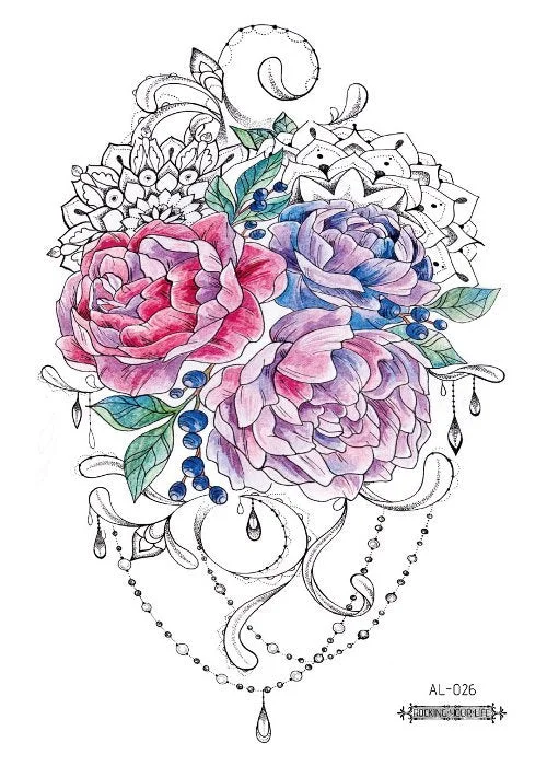 38 Kinds Adult Chest Back Tattoo Rose Flowers Mandala Totem Waterproof Temporary Body Art Sticker Disposable tatouage temporaire