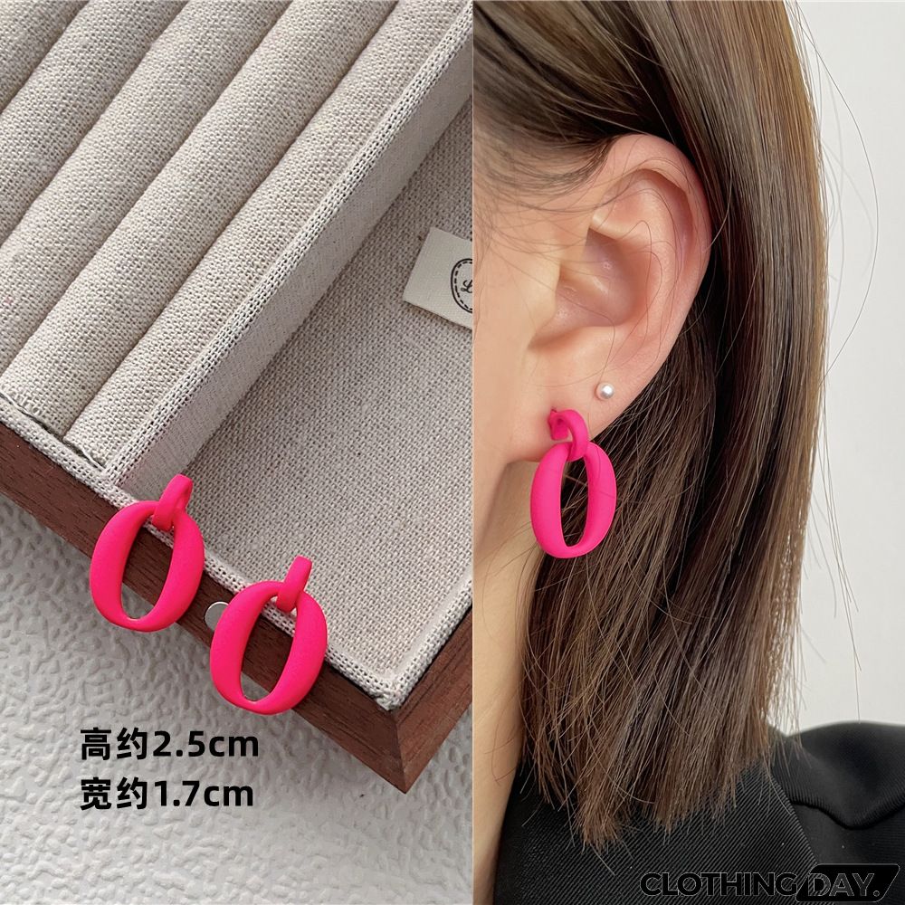 Women Fashion Geometric Fluorescent Rose Without Ear Hole Ear Clip Earrings