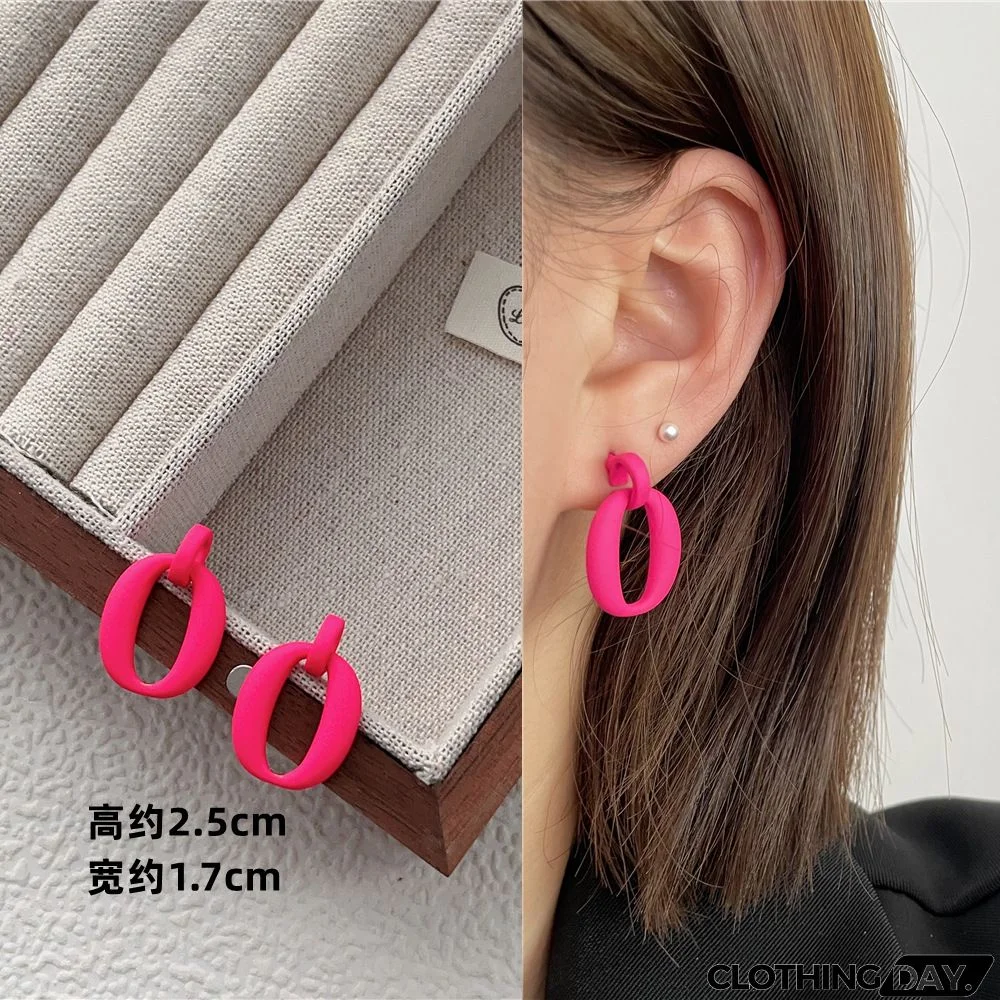 Women Fashion Geometric Fluorescent Rose Without Ear Hole Ear Clip Earrings