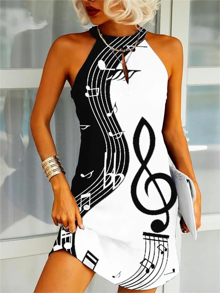 Music Notes Inspired Contrast Color Mini Dress
