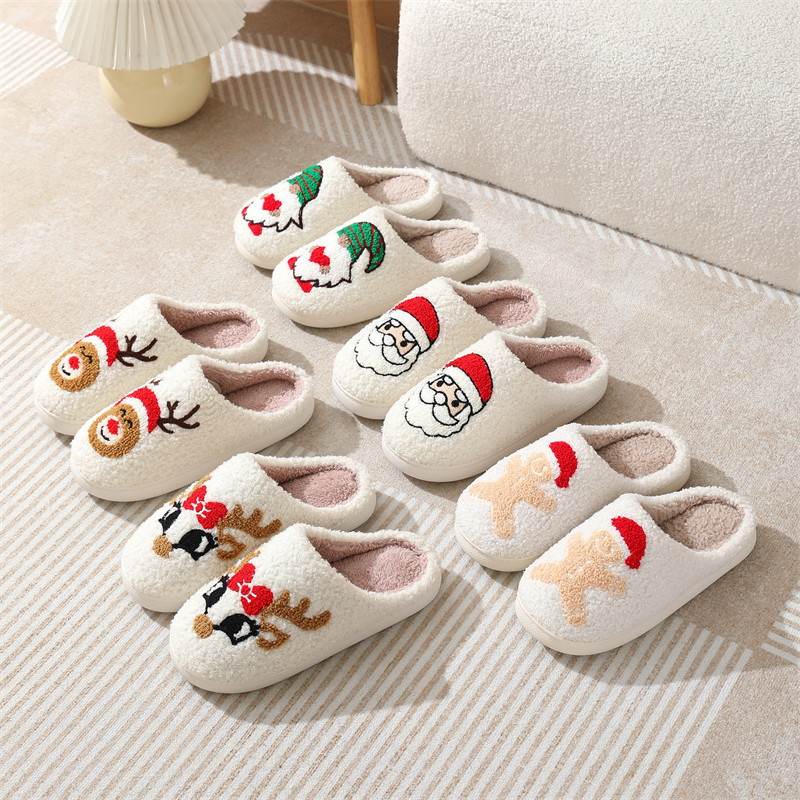 Unisex Embroidered Warm Home Santa Claus Cotton Slippers