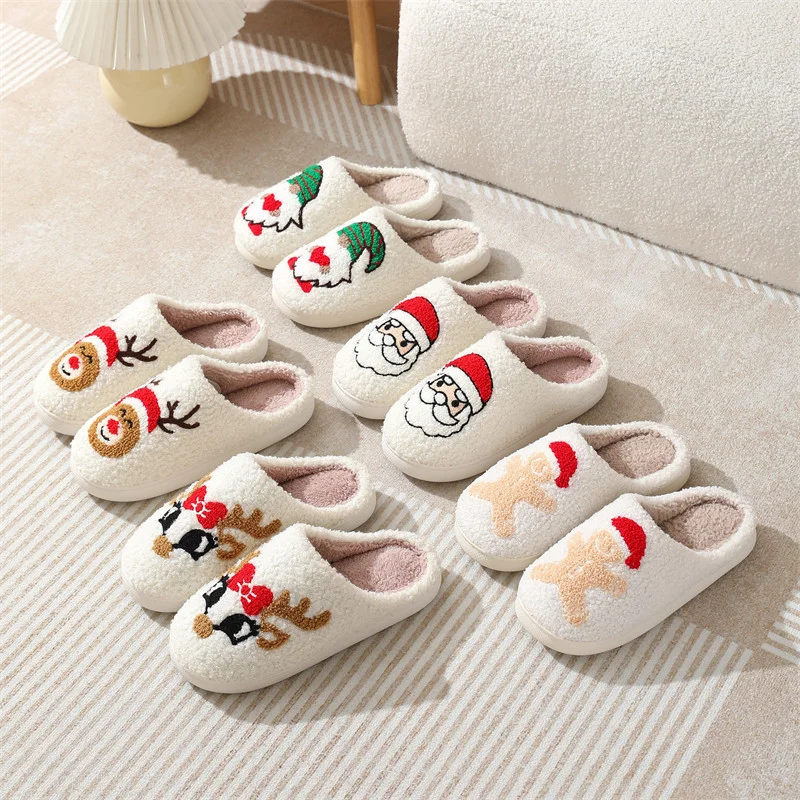 Unisex Embroidered Warm Home Santa Claus Cotton Slippers