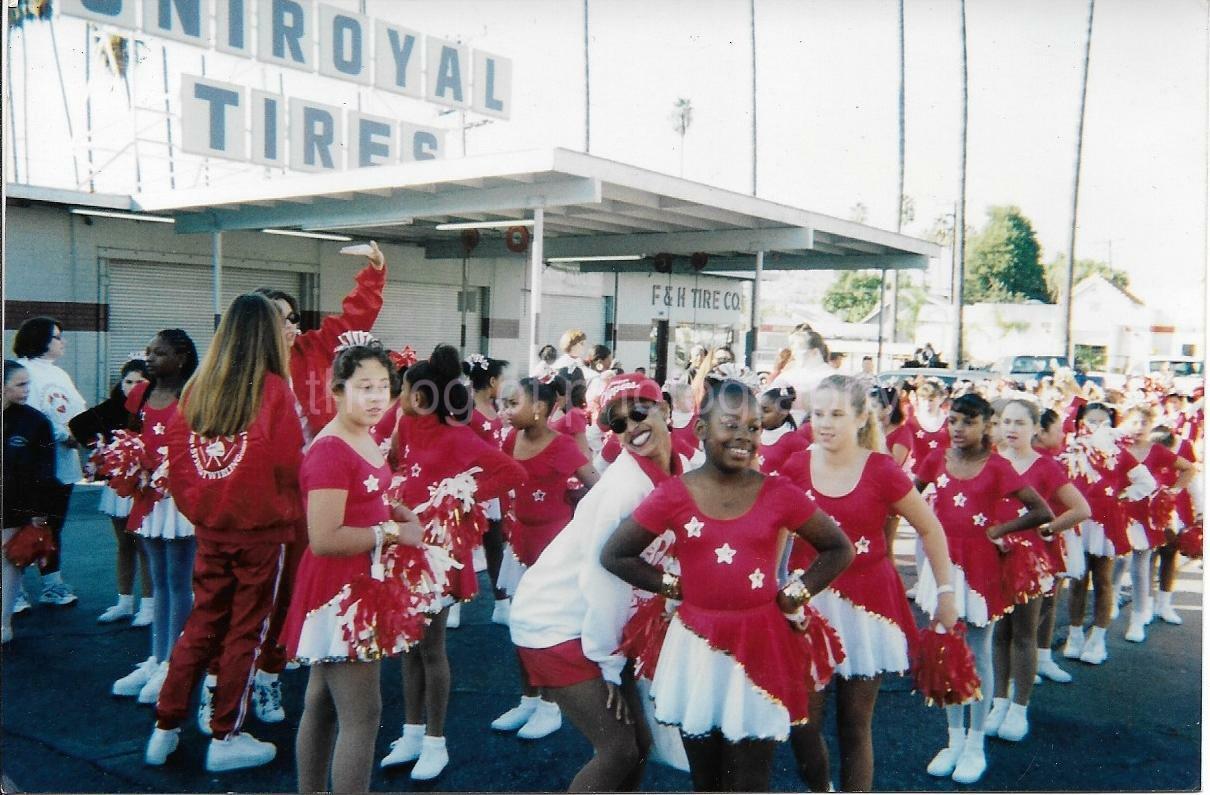 Cheerleaders FOUND Photo Poster paintingGRAPH Color ON PARADE Original Snapshot VINTAGE 99 4 P