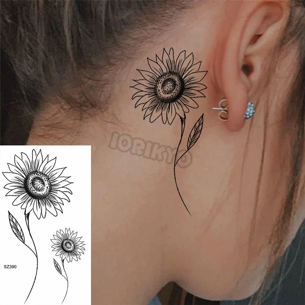 Black Spartan Small Temporary Tattoos For Women Girls Realistic Sun Flower Cosmic Sword Fake Tattoo Sticker DIY Arm Leg Tatoos