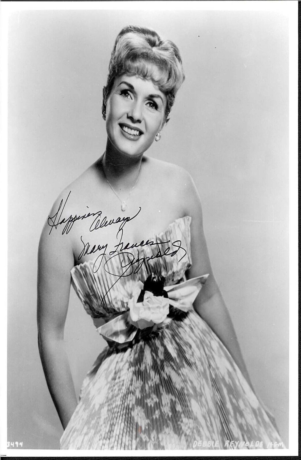 DEBBIE REYNOLDS, SIGNED DECEASED CARRIE FISHER'S MOM PRETTY DRESS 8X10 WITH COA