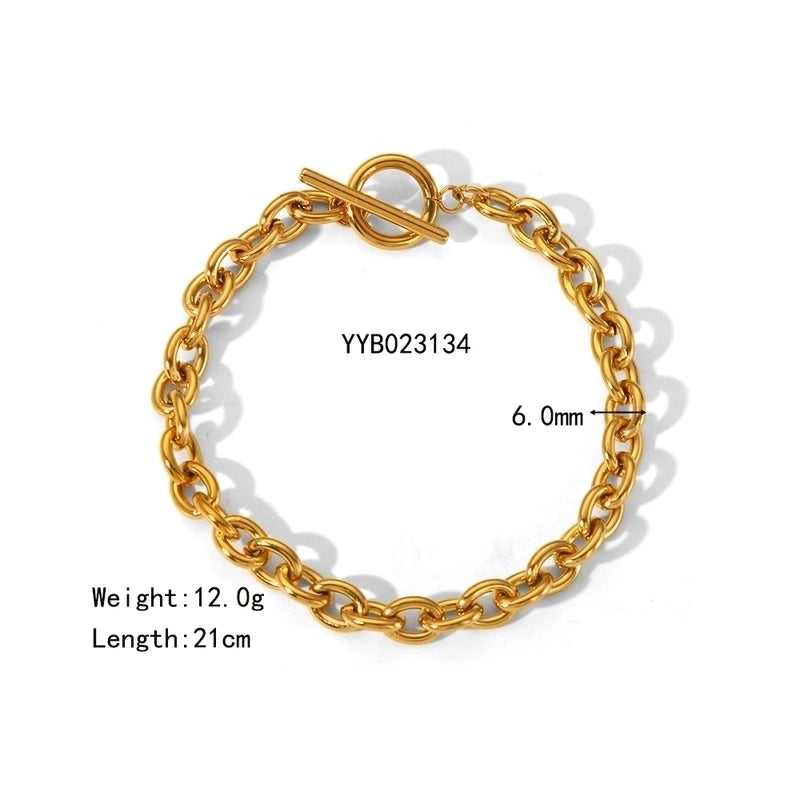 Elegant Lady Classic Style Geometric Solid Color 201 Stainless Steel 18K Gold Plated Toggle Bracelets Anklet Necklace