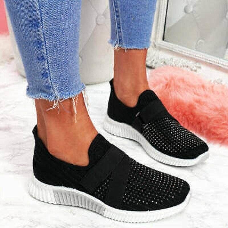Women Casual Shoes Spring Crystal Solid Female Mesh Sneakers Casual Flat Shoes Women Flats Ladies Sport Shoes White Size 35-43 1113-1