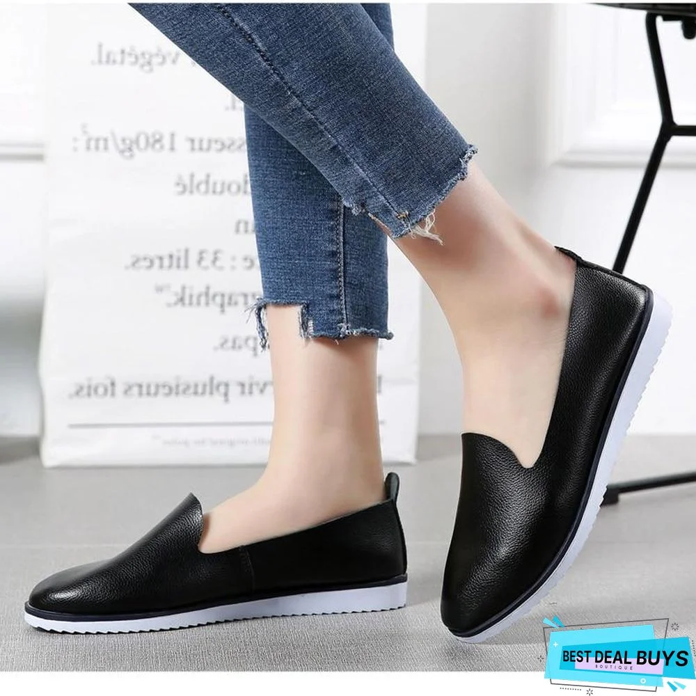Women Ballet Flats Shoes Genuine Leather Slip On Shallow Moccasins Flats Shoes