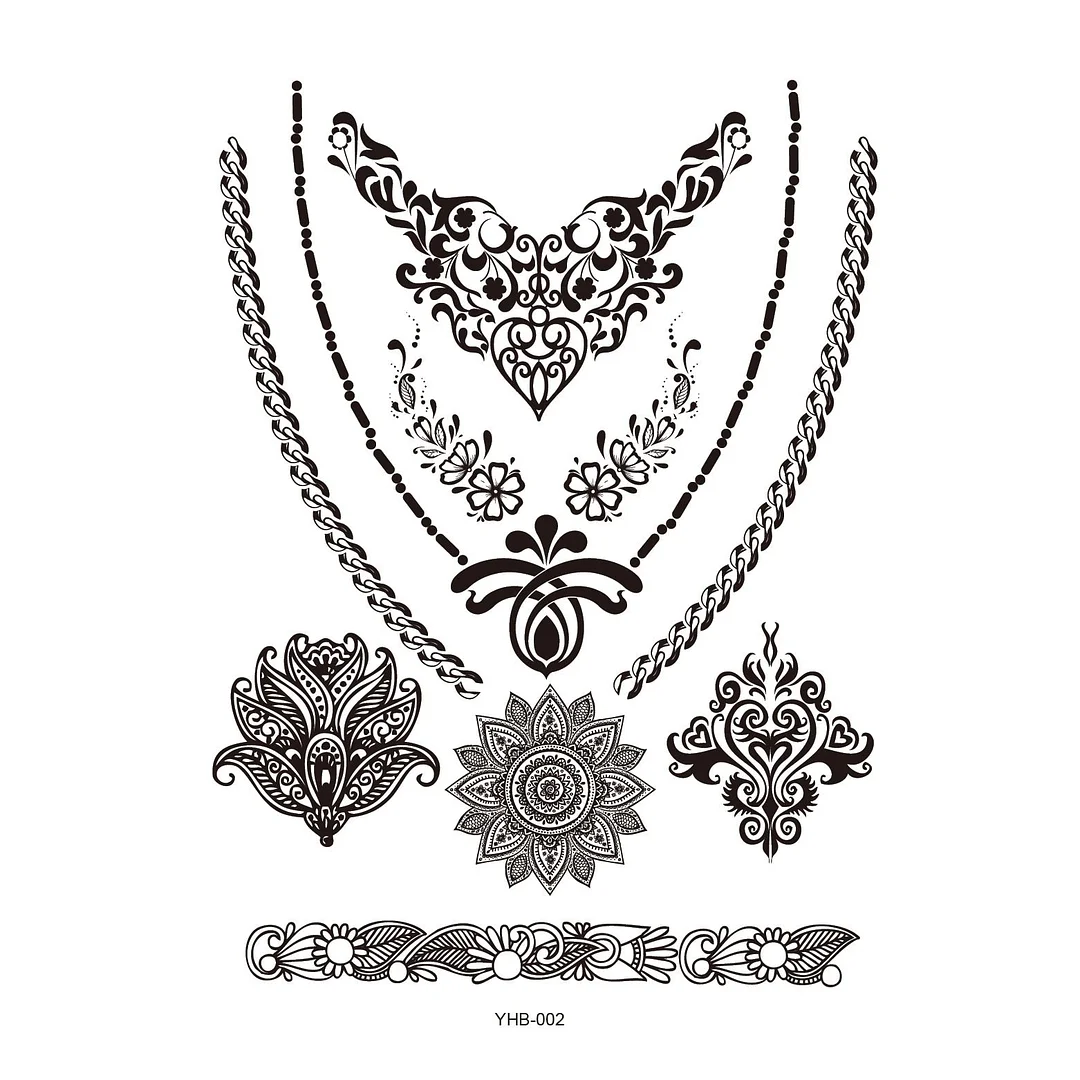 Stockings Tattoo Legs Black Henna Lace Bracelet Temporary Tatoo Sticker Mehndi Stickers for Hand Finger Leg Thigh Body Art Decal