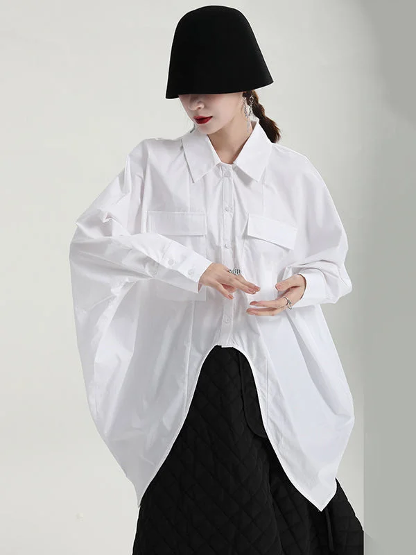 Stylish Irregular Batwing Sleeves Solid Color Blouse