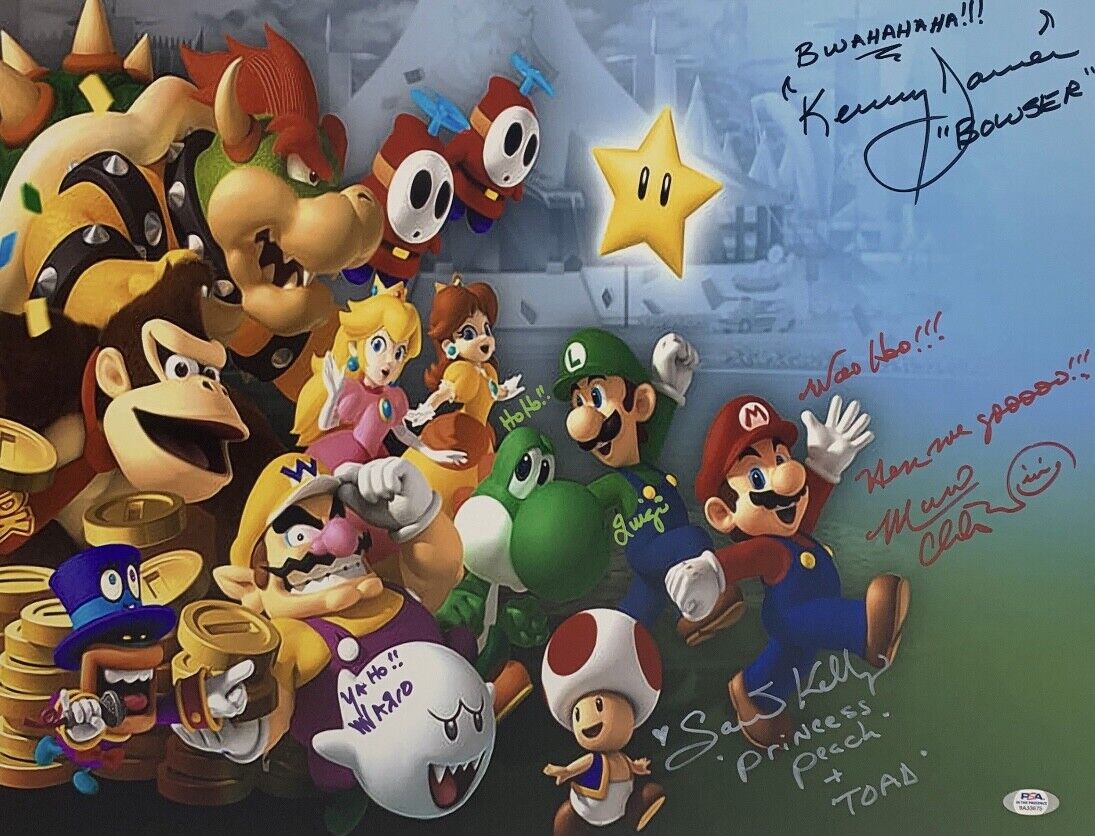 Super Mario Nintendo Cast Signed 16x20 Photo Poster painting PSA 9A33675 Martinet, James, Kelly