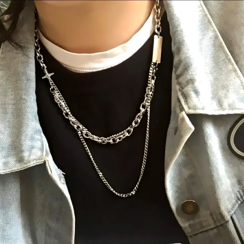 Men's and women's hip-hop stacked clavicle chain-barclient