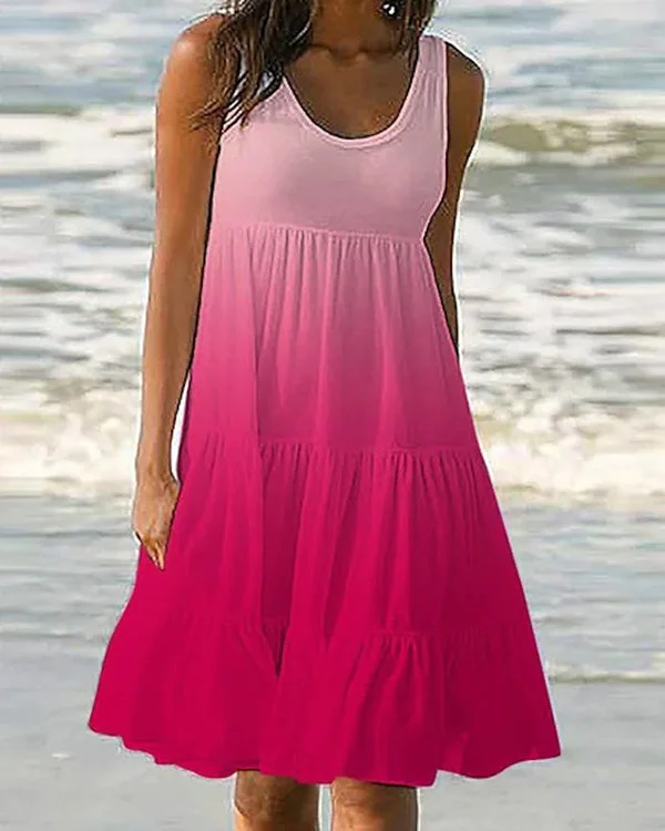 Printed Summer Crewneck Casual Ombre Dress