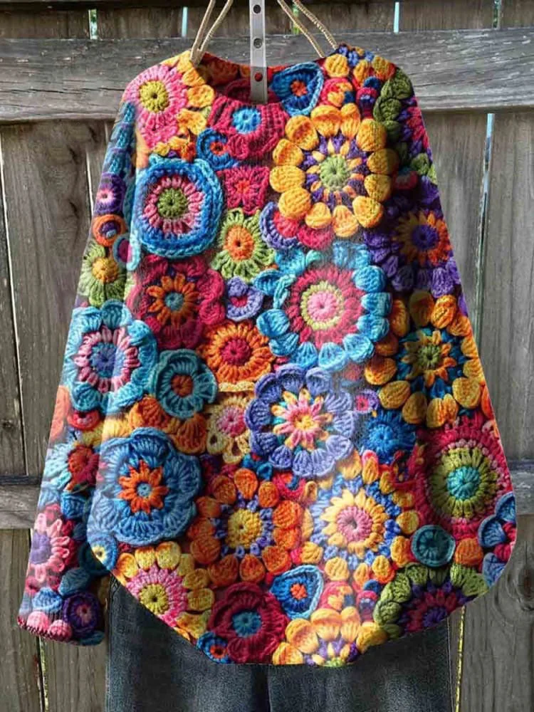 Colorful Funny Print Knit Pullover Sweater