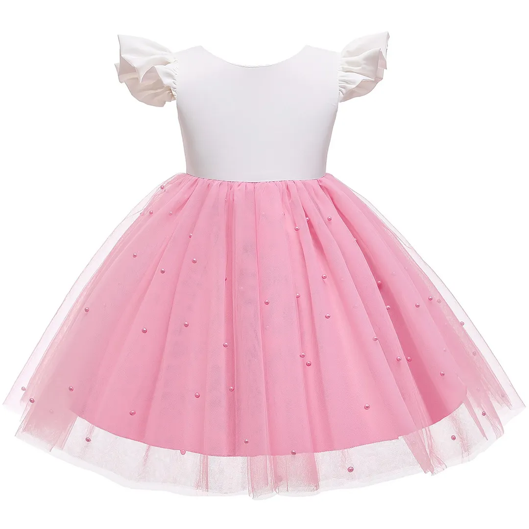 Baby Girl Dress Lace Flower 1st Birthday Beading Dress Newborn Baby Girl Christening Gown Infant Party Princess Pink Vestidos