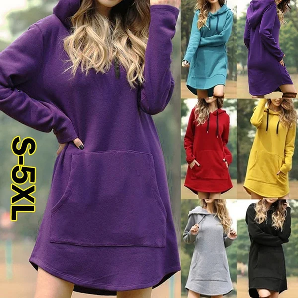 Plus Size Autumn Winter Women’S Fashion Warm Long Sleeve Hoodies Solid Color Loose Long Hoodies S-5Xl
