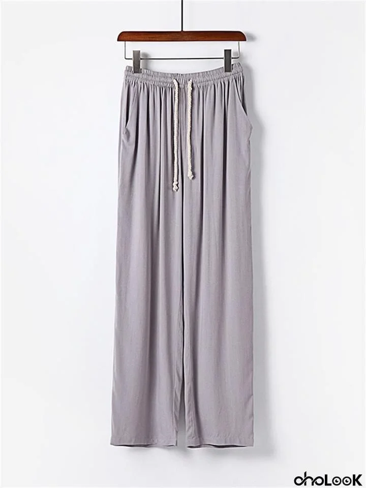 Men's Summer Casual Cotton And Linen Pants Sports Straight Wide Leg Pants