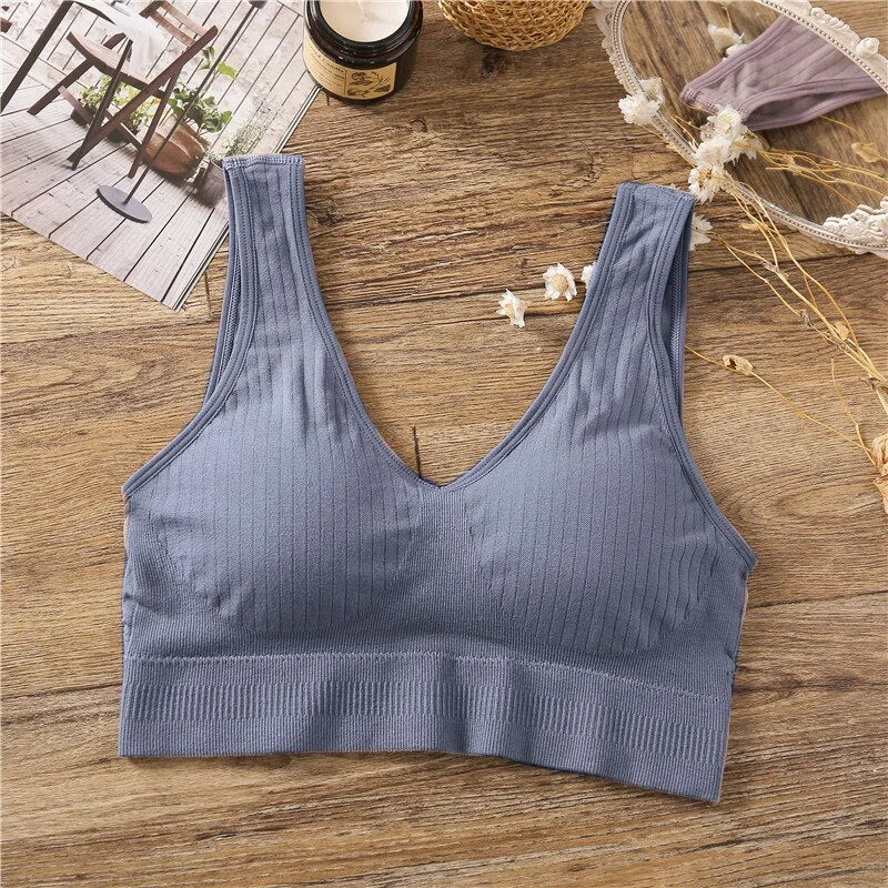 Women Cotton Camis Top V-Neck Push Up Bra Cropped Top Sexy Bralette Brassiere Padded Woman Lingerie Wireless Fitness Underwear