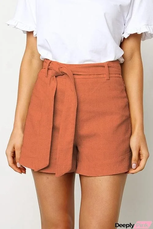 Solid Belted Shorts