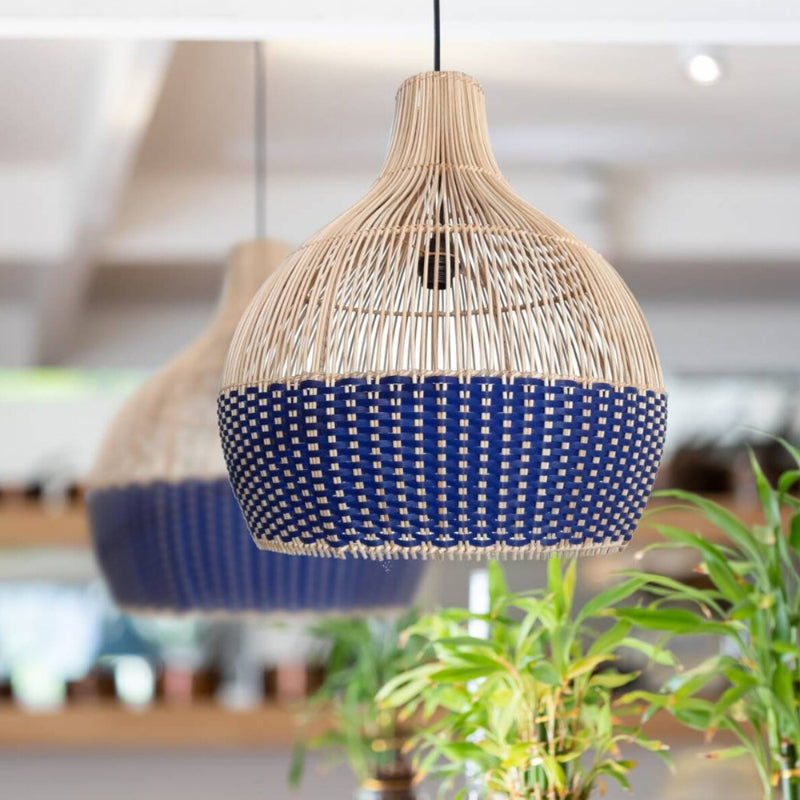 Classic Blue Rattan Pendant Light Woven Lampshade