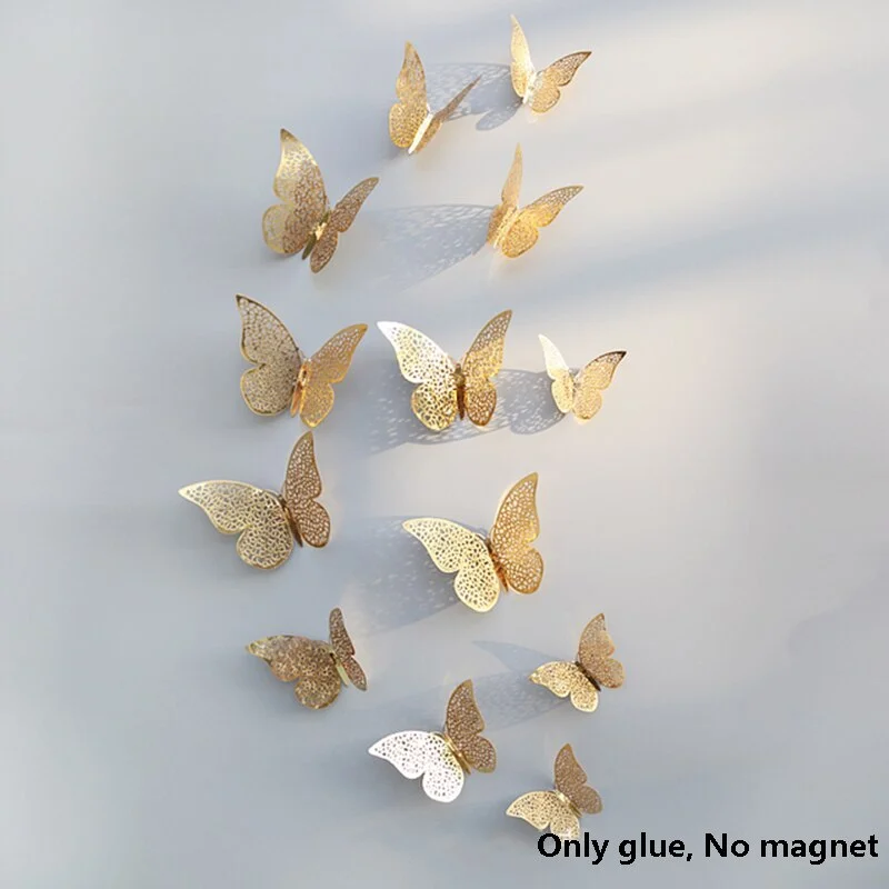 12Pcs 3D Double Layer Butterfly Wall Sticker on The Wall for Home Decor DIY Butterflies Fridge Magnet Stickers Room Decoration