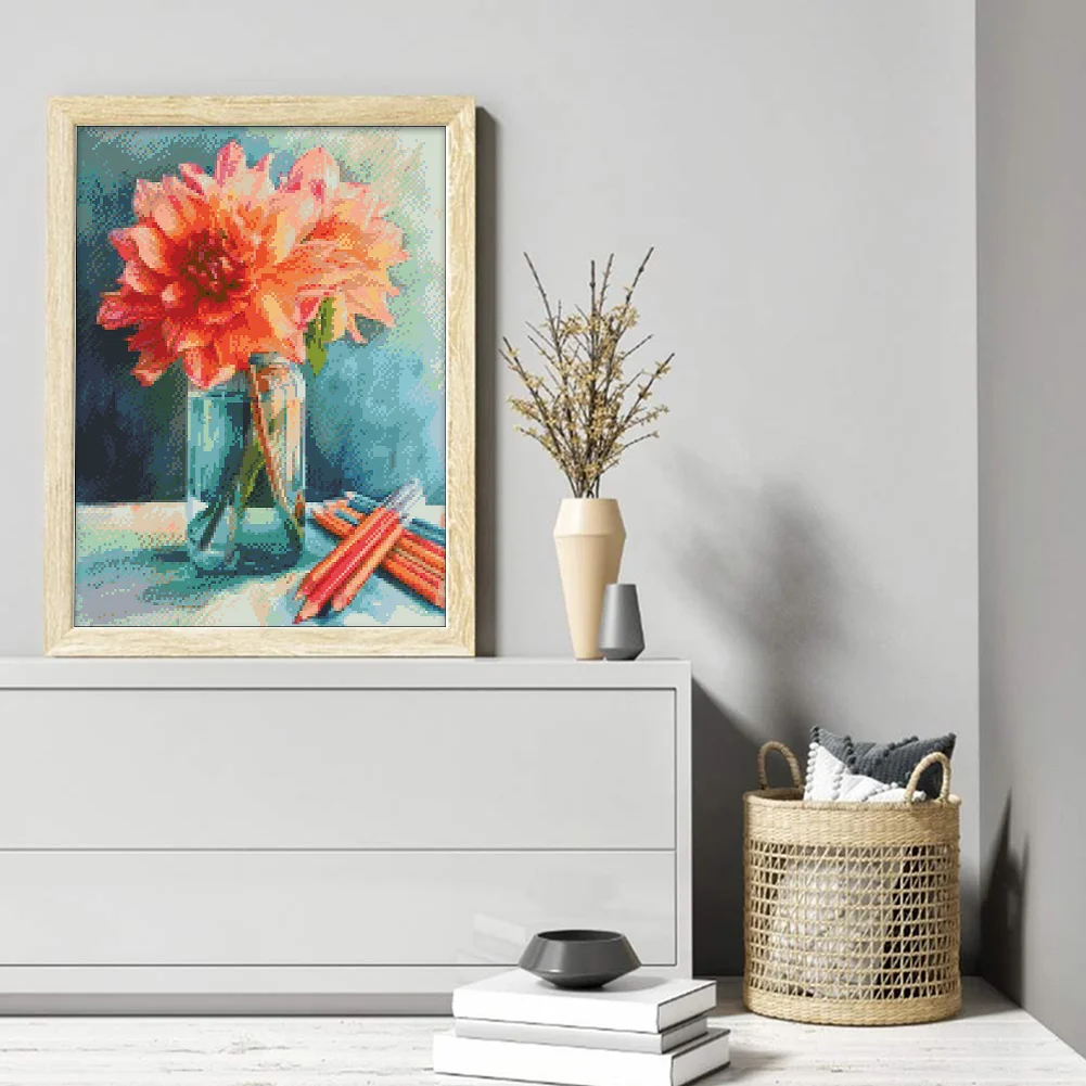 9CT Full Stamped Cross Stitch Bead Embroidery- Flower(Canvas|40*52CM)