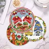4PCS Wooden Diamond Painted Placemats Round Placemat with Holder (Gnome)