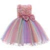 Kids Girl Princess Flower Sleeveless Sequined Bow Fluffy Wedding Dresses