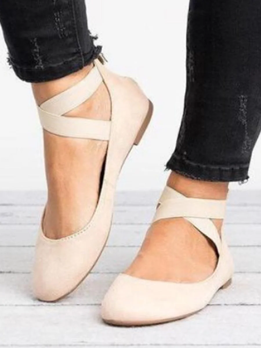 Shallow Elastic Lace-up Shoes with Round Head and Flat Heel