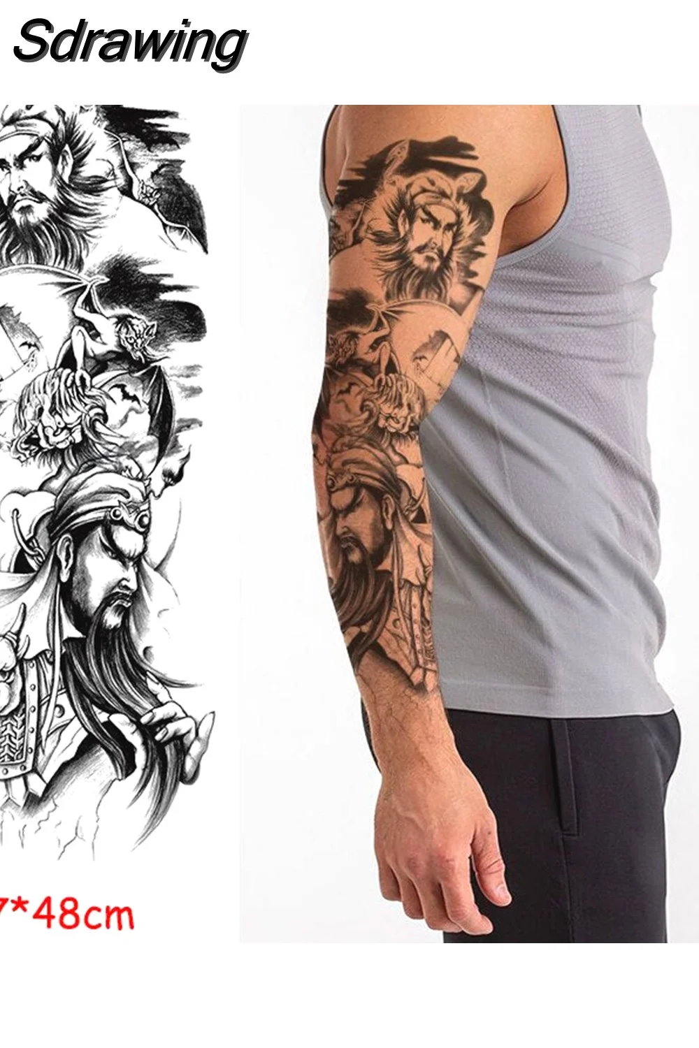 Sdrawing temporary tattoo sticker full arm lion king angel warrior lightning tree flower fake tatto flash tatoo to man woman 430-1