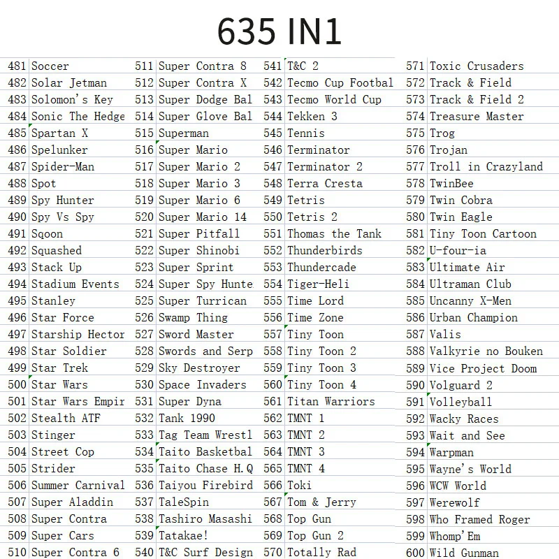 Super 635 in 1 Classic Collection NES Cartridge Multicart For Nintendo Entertainment System - 8 Bit Game Cartridge