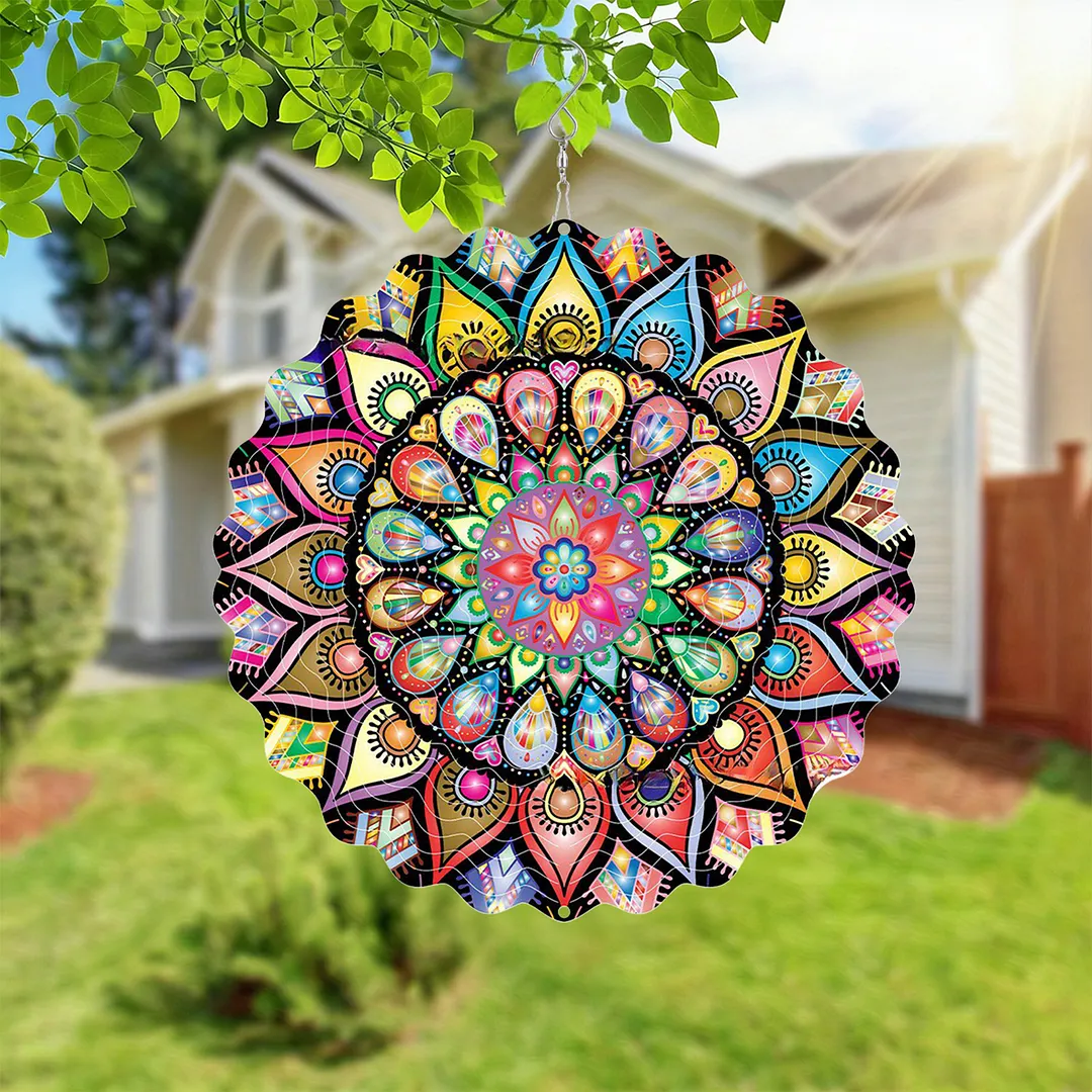 Mandalas Hanging Wind Spinner 360 Degree Rotating 3D Garden Wind Spinners 10-Inch Hanging Wind Catcher Art Gift for Home Garden Halloween Christmas (02)