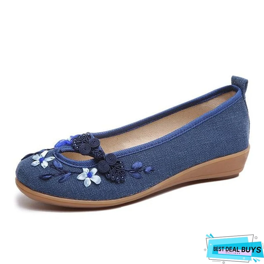 3D Flowers Women Linen Slip On Ballet Flats Breathable Fabric Shoes