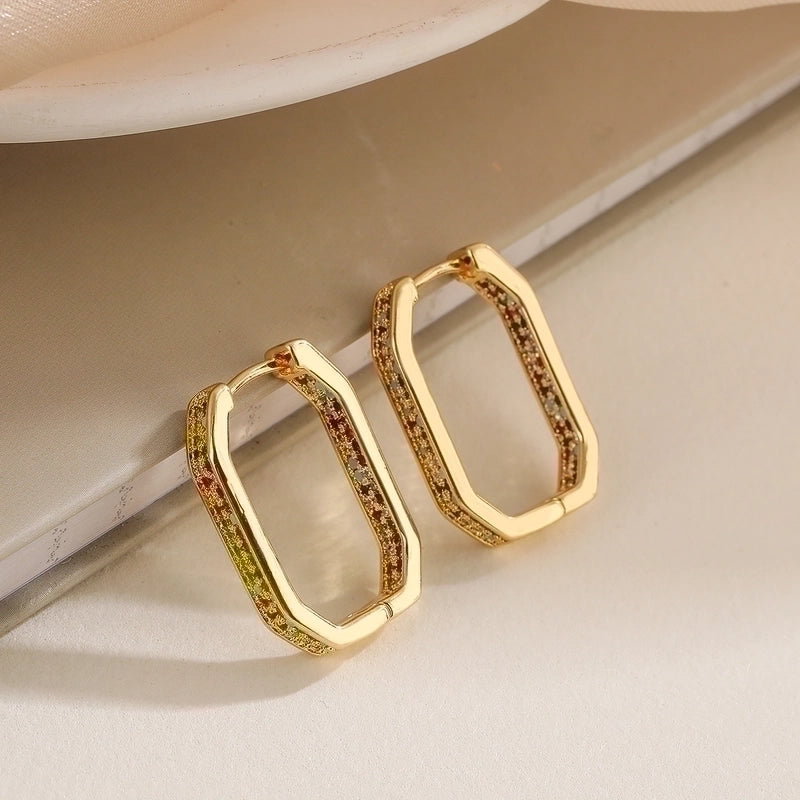 1 Pair Minimalist Commute Geometric Plating Inlay Copper Zircon 18k Gold Plated Earrings