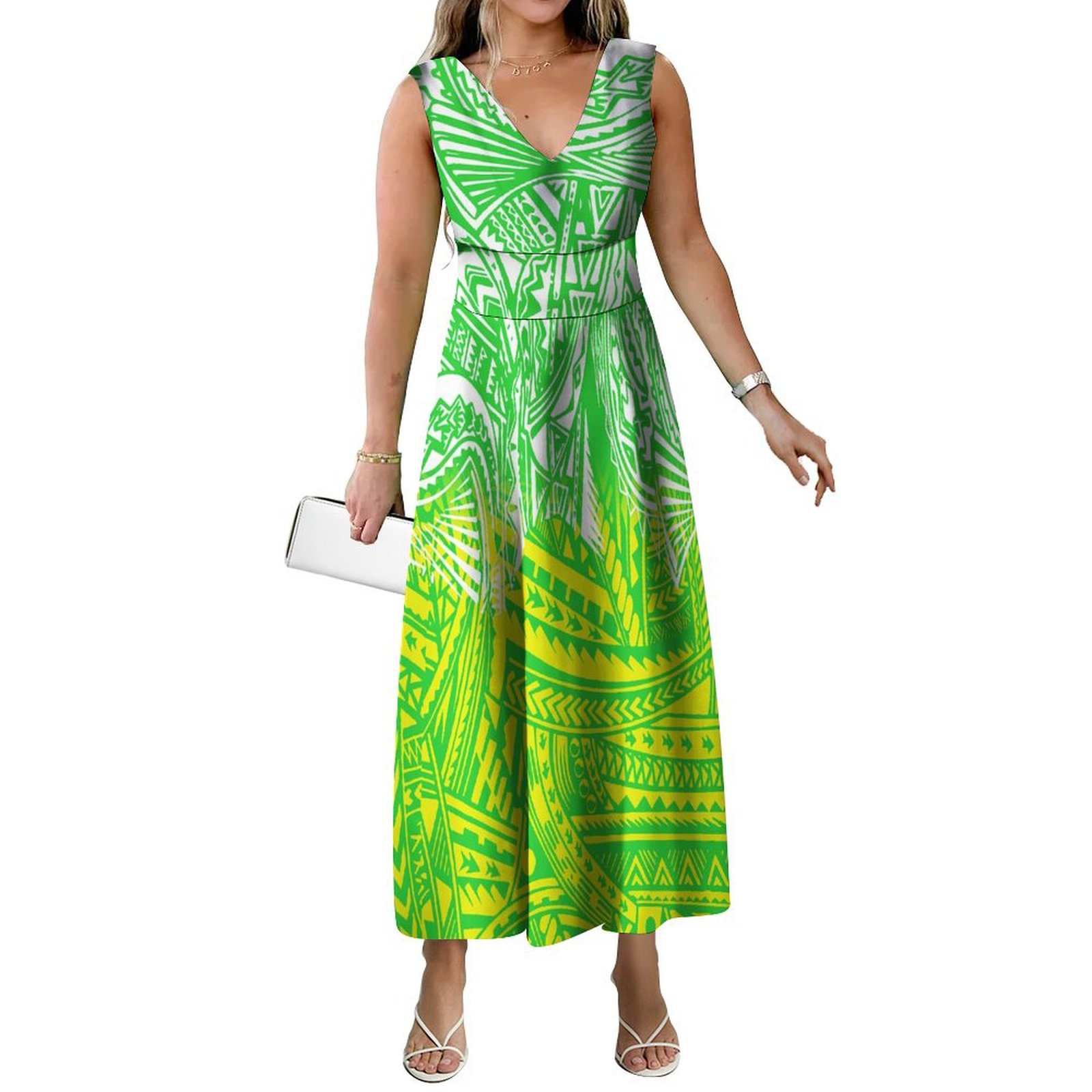 Tozwheels Pacific Island Art Print Ladies Dress Maxi Polynesian Women'S Summer Dress Soft Fabric Women'S High Quality Casual V-Neck Dress